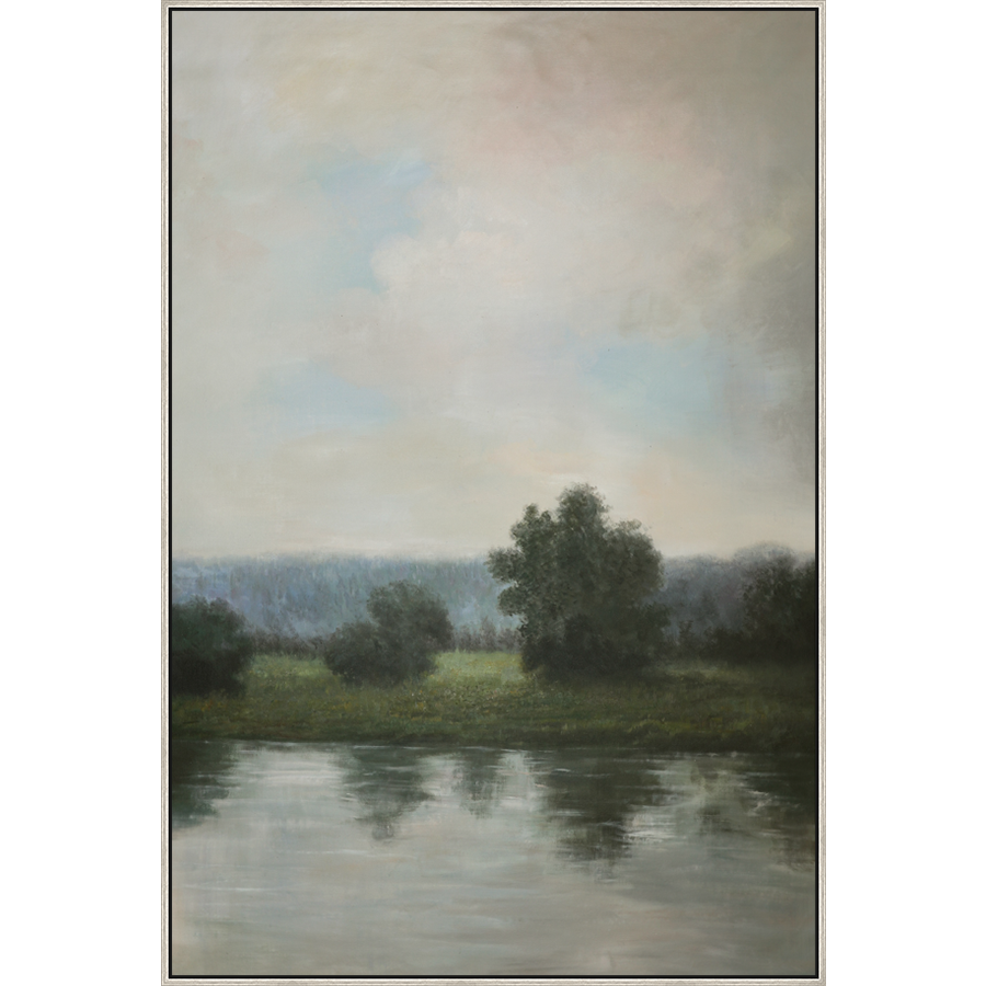 EAHPC24020 - STILL REFLECTIONS framed floating in a contemporary silver frame. Finished Size: W 48.00 in x H 72.00 in