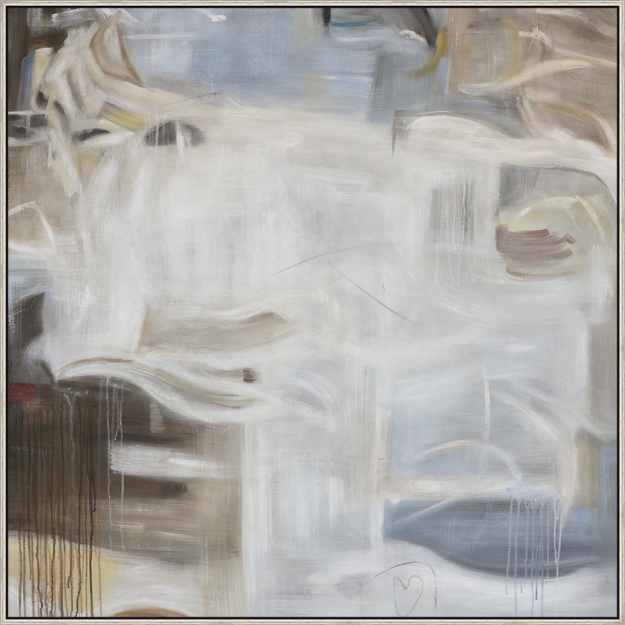 EAHPC24021 - MUTED WHISPER framed floating in a contemporary silver frame. Finished Size: W 60.00 in x H 60.00 in