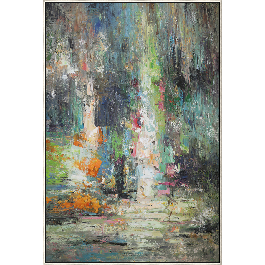 EAHPC24027 - COLORFUL ABSTRACT I framed floating in a contemporary silver frame. Finished Size: W 48.00 in x H 72.00 in