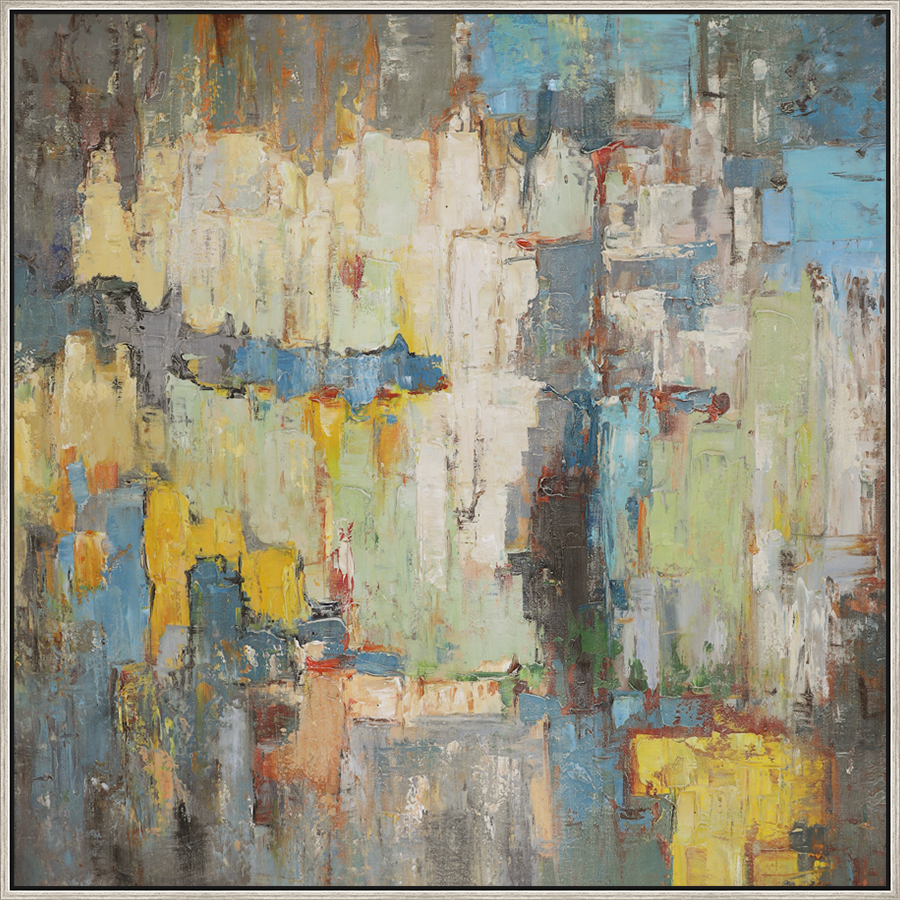 EAHPC24033 - COLORFUL ABSTRACT II framed floating in a contemporary silver frame. Finished Size: W 50.00 in x H 50.00 in