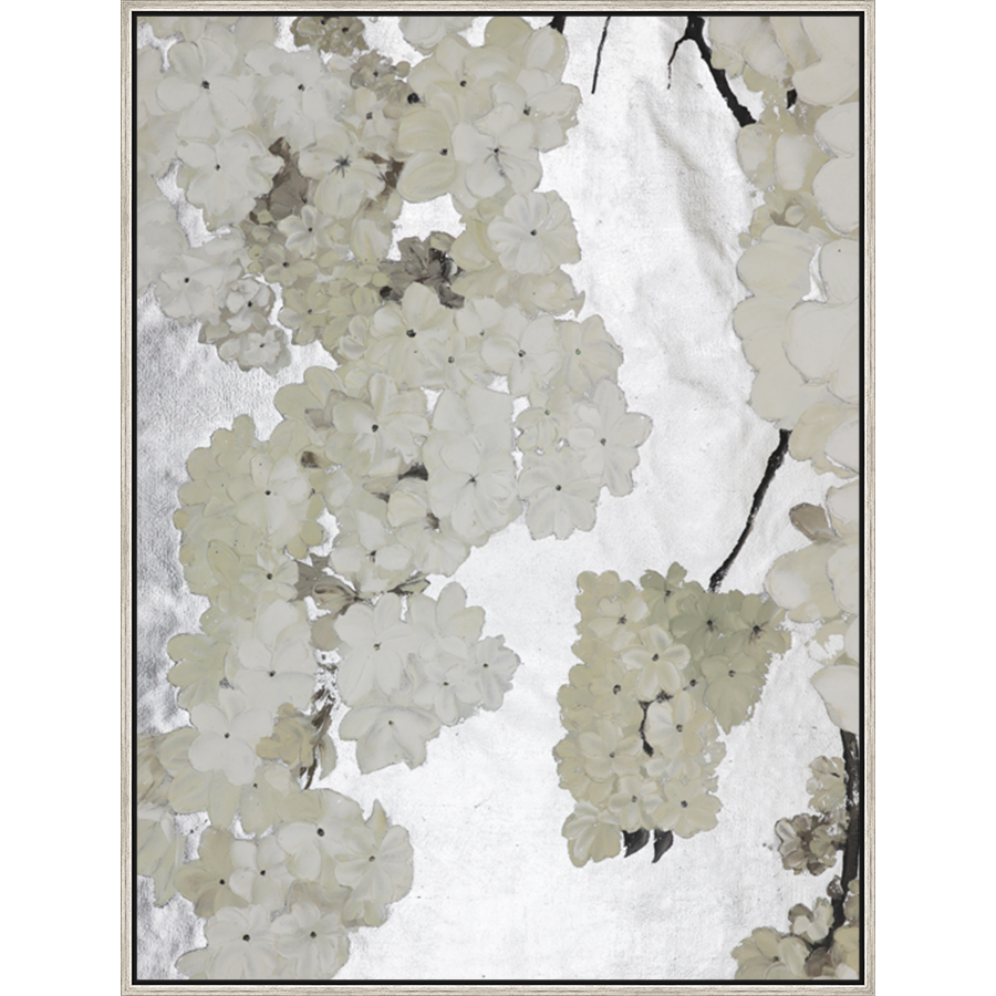 EAHPC24042 - CHRYSANTHEMUMS framed floating in a contemporary silver frame. Finished Size: W 36.00 in x H 48.00 in