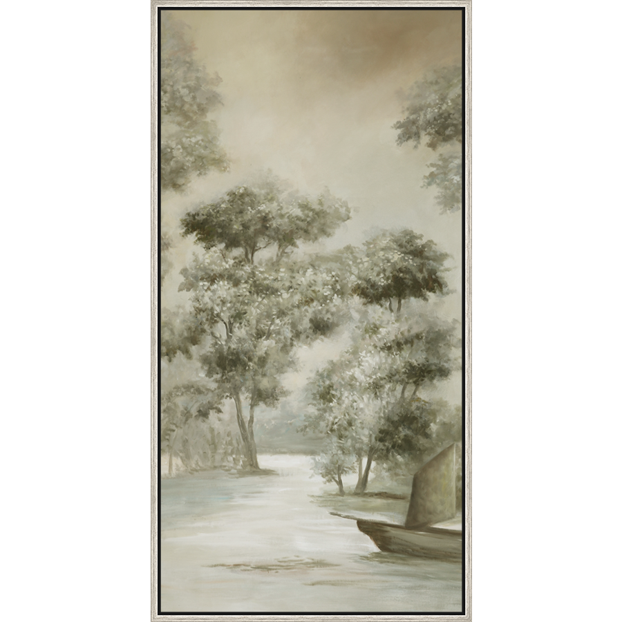 EAHPC24051 - WOODED PATH framed floating in a contemporary silver frame. Finished Size: W 24.00 in x H 48.00 in