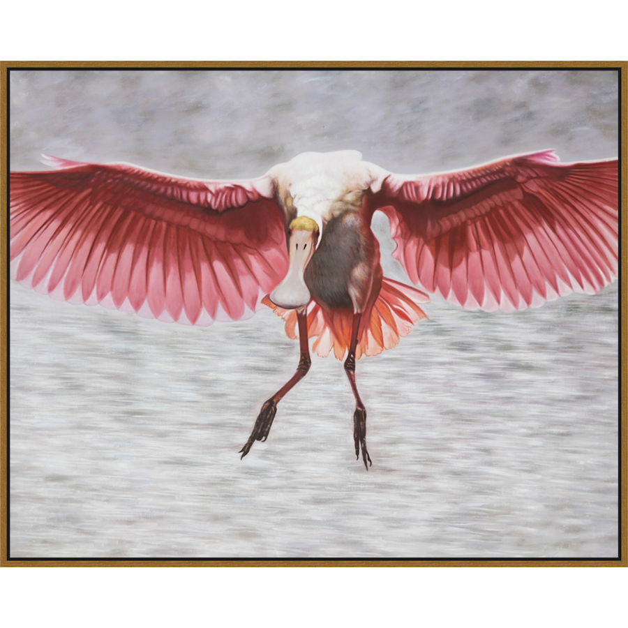 EAHPC24081 - PINK PLUMAGE framed floating in a contemporary gold frame. Finished Size: W 50.00 in x H 40.00 in