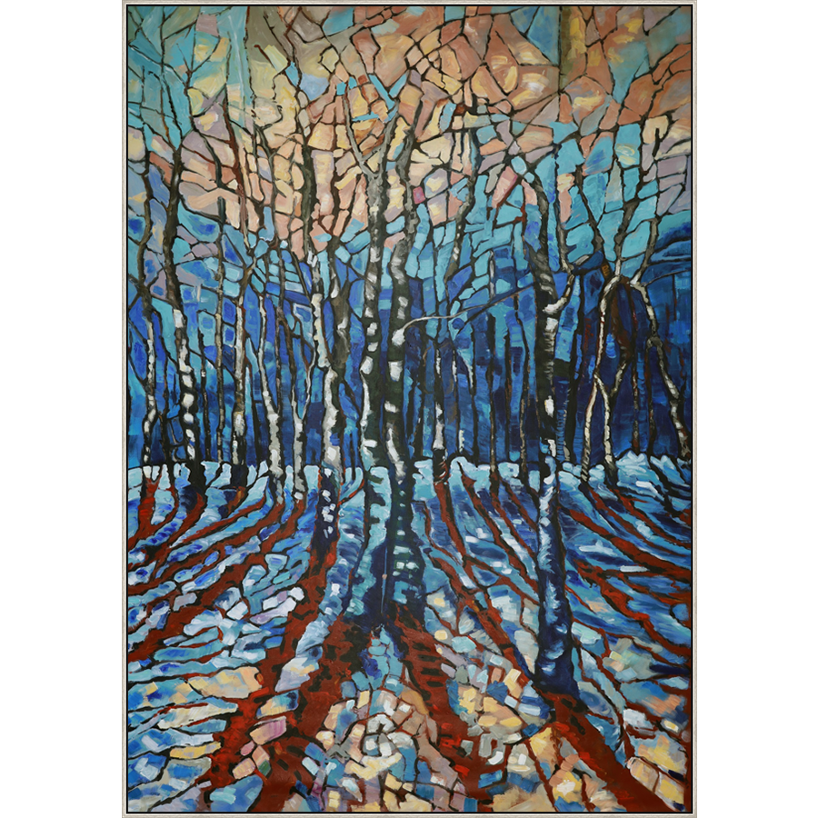 EAHPC24094 - WINTER IN THE FOREST framed floating in a contemporary silver frame. Finished Size: W 72.00 in x H 103.00 in