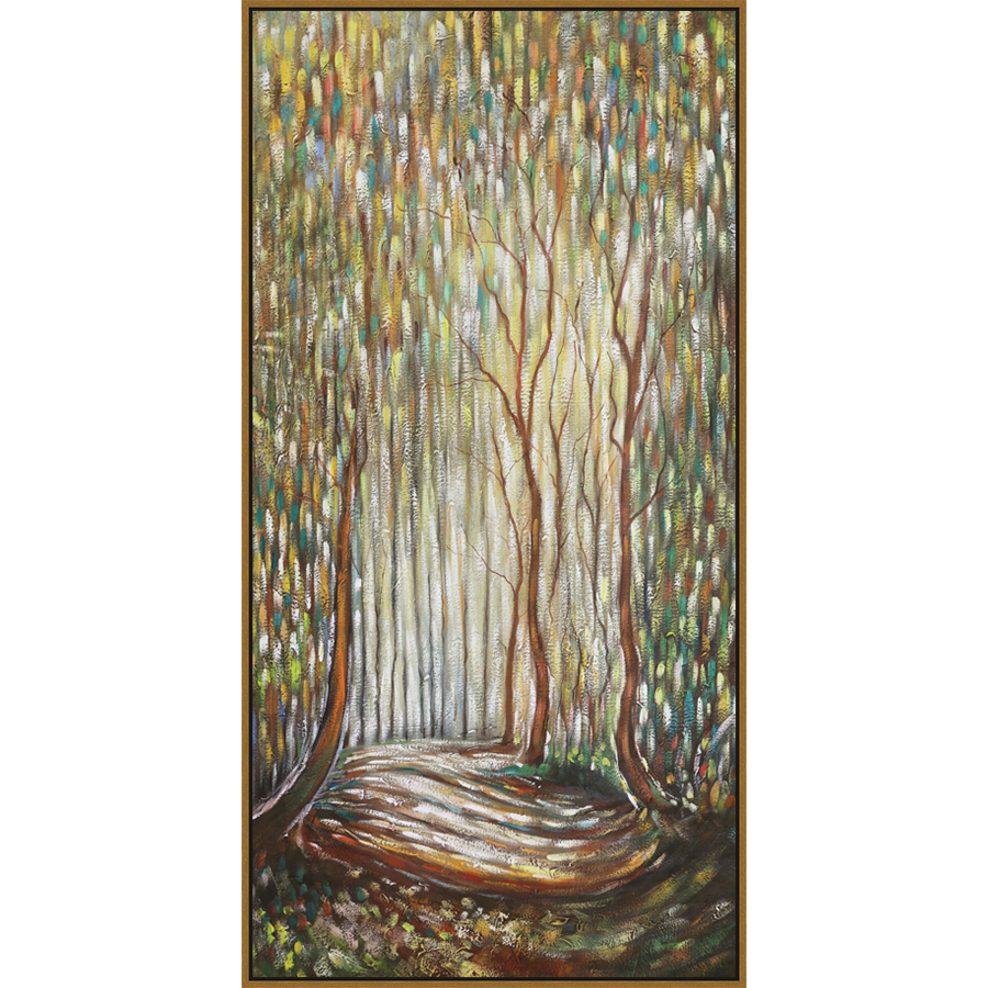 EAHPC24121 - AUTUMN WALK framed floating in a contemporary gold frame. Finished Size: W 36.00 in x H 72.00 in