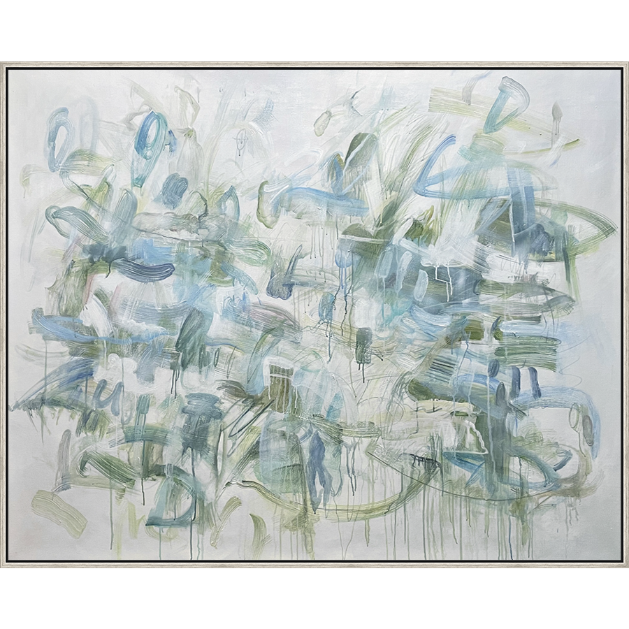 EAHPC24220 - AQUA ABSTRACT framed floating in a contemporary silver frame. Finished Size: W 60.00 in x H 48.00 in