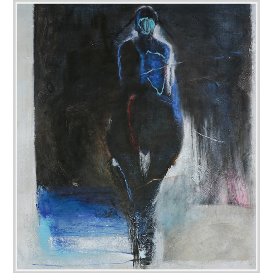 EAHPC24229 - FEMININE FORM IN BLACK framed floating in a contemporary white frame. Finished Size: W 54.00 in x H 60.00 in