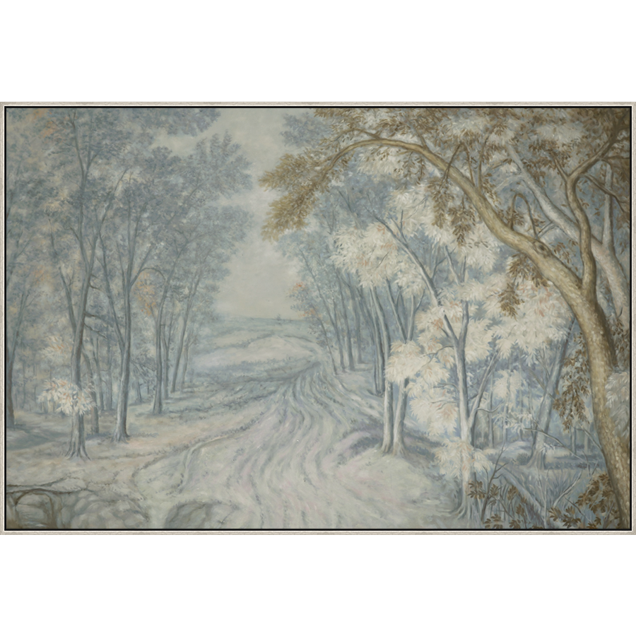 EAHPC24230 - QUIET LANDSCAPE framed floating in a contemporary silver frame. Finished Size: W 80.00 in x H 54.00 in