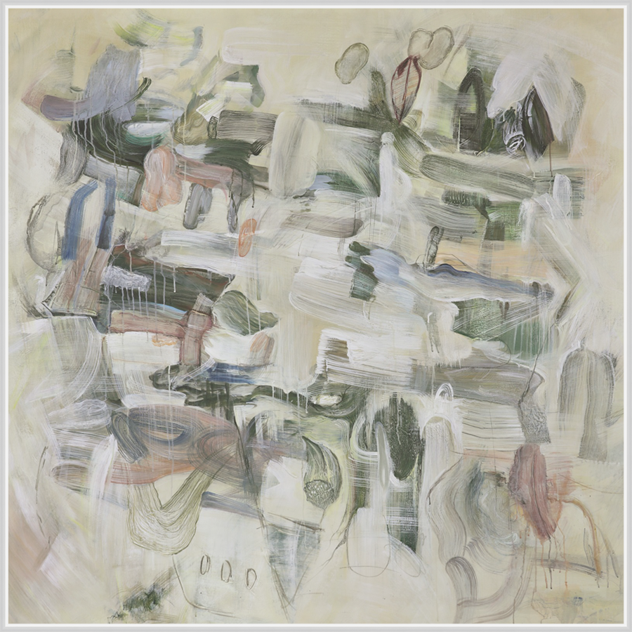 EAHPC24236 - MUTED FRENZY framed floating in a contemporary white frame. Finished Size: W 60.00 in x H 60.00 in