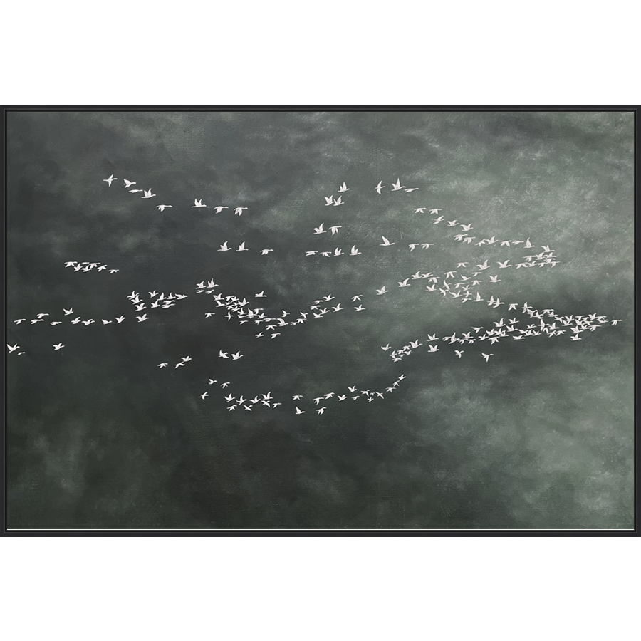 EAHPC24243 - SOUTH FOR THE WINTER framed floating in a contemporary black frame. Finished Size: W 72.00 in x H 48.00 in