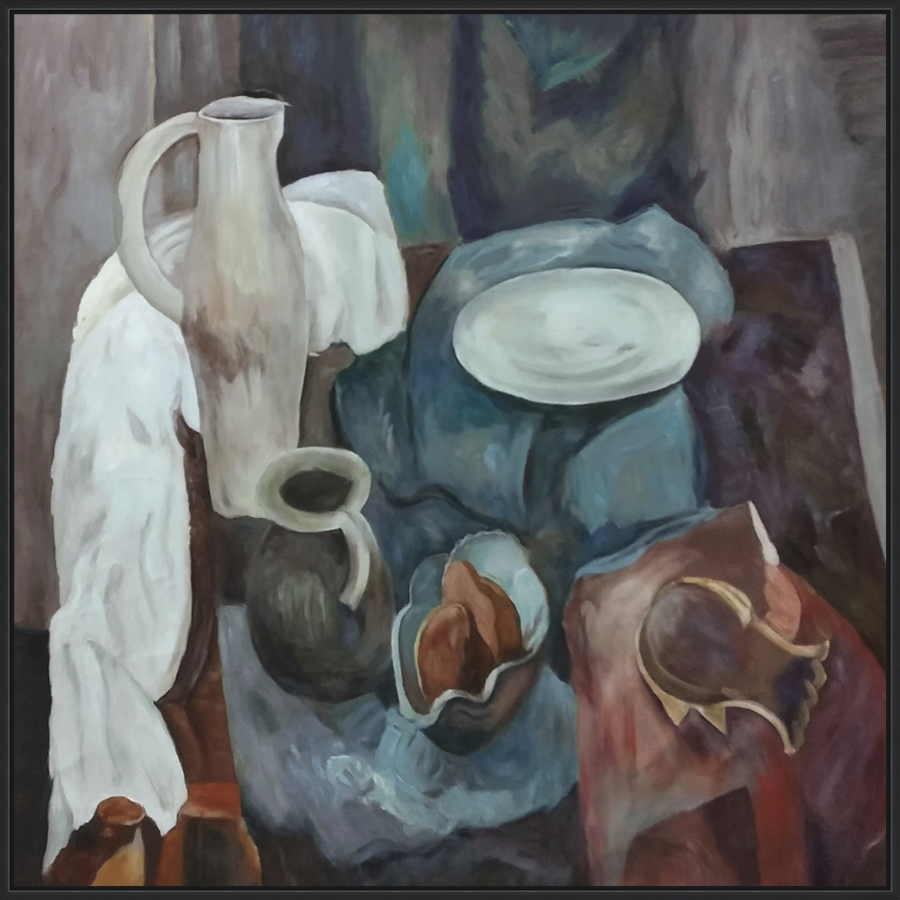 EAHPC24247 - AFTER THE LAST MEAL framed floating in a contemporary black frame. Finished Size: W 50.00 in x H 50.00 in