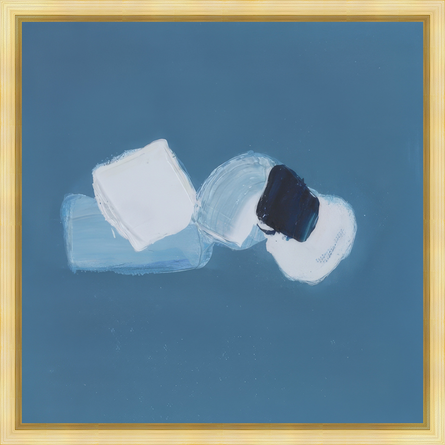 EAHPD12 - BLUE ON BLUE DABBLE framed in a gold floater frame. Finished Size: W 20.00 in x H 20.00 in