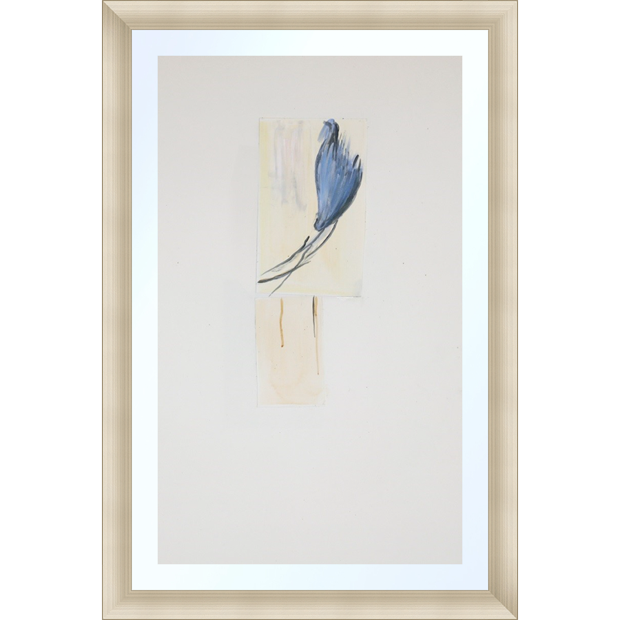 EAHPP01 - BLUE ABSTRACT ON PAPER framed floating on glass in a contemporary silver frame Finished Size: W 16.38 in x H 24.38 in