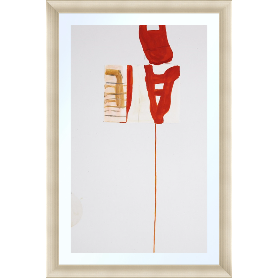 EAHPP05 - RED 2 ABSTRACT ON PAPER framed floating on glass in a contemporary silver frame Finished Size: W 16.38 in x H 24.38 in