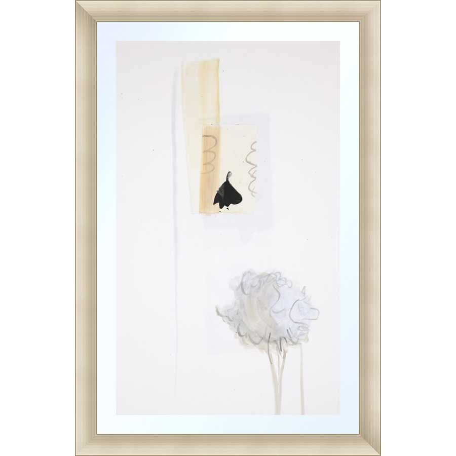 EAHPP14 - GRAY YELLOW 2 ABSTRACT ON PAPER framed floating on glass in a contemporary silver frame Finished Size: W 16.38 in x H 24.38 in