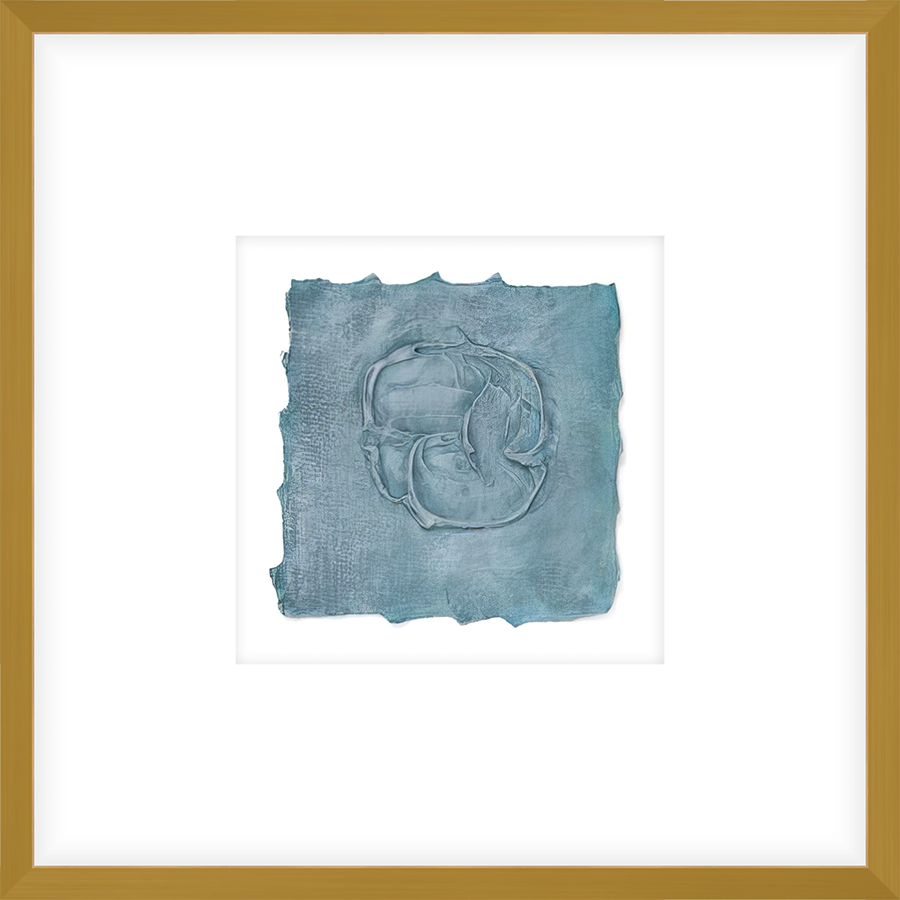 EASBL01 - FRAMED STONE BLUE TEXTURED SWATCH shadow boxed framed in an antiqued gold frame Finished Size: W 17.00 in x H 17.00 in