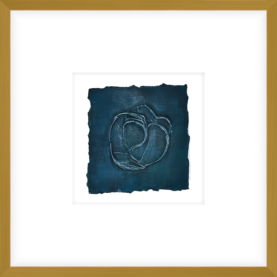 EASBL04 - FRAMED DENIM TEXTURED SWATCH shadow boxed framed in an antiqued gold frame Finished Size: W 17.00 in x H 17.00 in