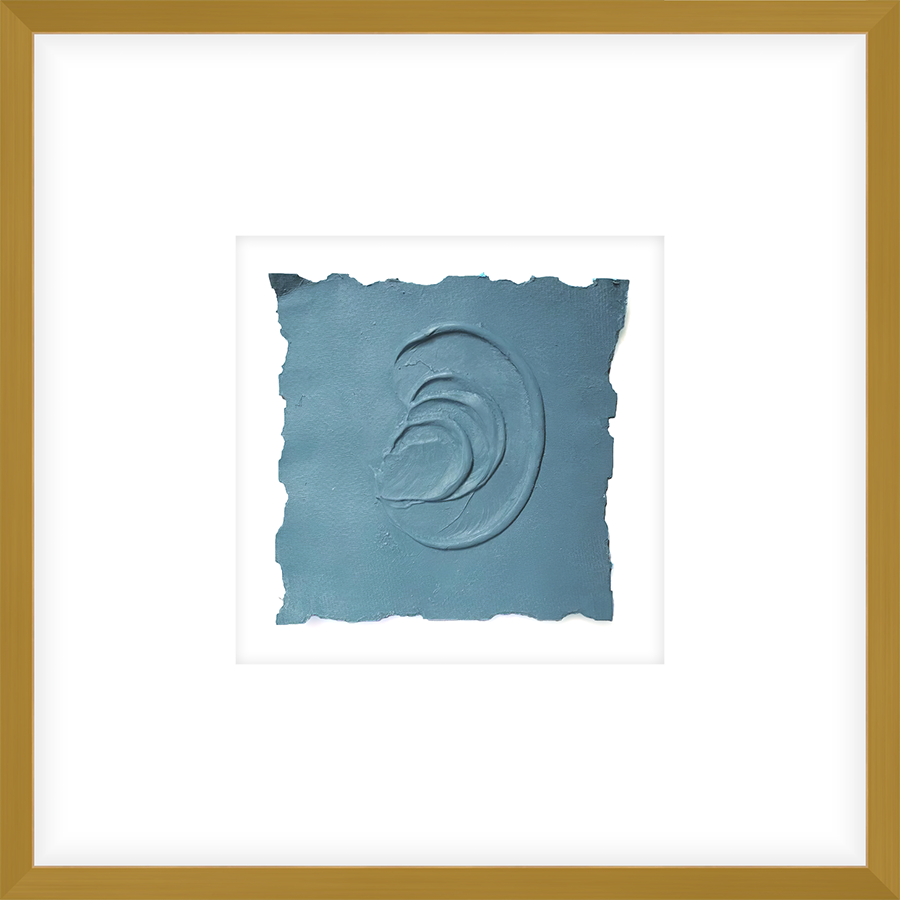EASBL09 - FRAMED BEAU BLUE TEXTURED SWATCH shadow boxed framed in an antiqued gold frame Finished Size: W 17.00 in x H 17.00 in