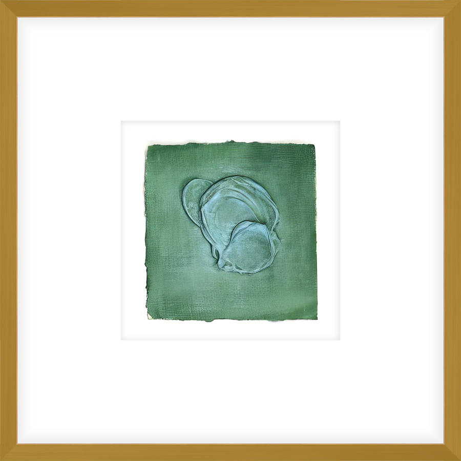 EASGR03 - FRAMED VERONESE GREEN TEXTURED SWATCH shadow boxed framed in an antiqued gold frame Finished Size: W 17.00 in x H 17.00 in