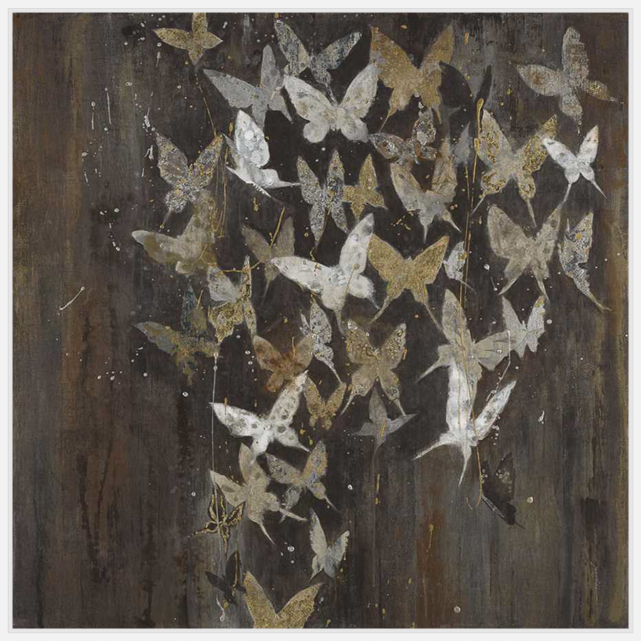 This artwork features a swarm of delicate butterflies in a monochromatic palette, creating a sense of movement and ethereal beauty. This piece would add a touch of sophisticated elegance to any room.