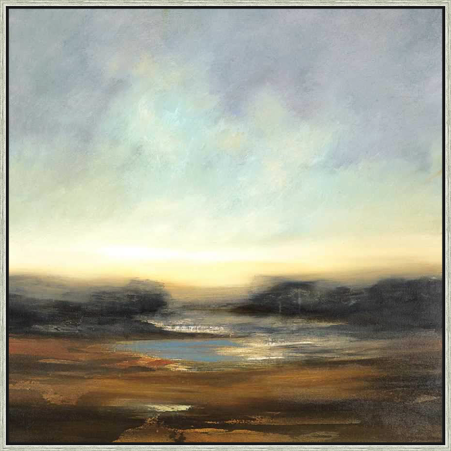 A breathtaking landscape painting captures the serene beauty of a tranquil scene, featuring a blend of abstract elements and soft color palettes. The artwork evokes a sense of calmness, inviting the viewer to immerse themselves in its tranquil atmosphere.