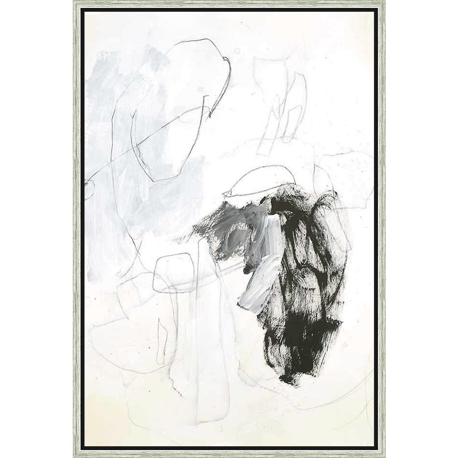A modern abstract artwork, this piece features a layered composition of gestural lines and textured brushstrokes, creating a dynamic and evocative visual experience. The monochromatic palette offers a minimalist aesthetic, perfect for adding a touch of artistic sophistication to any space.