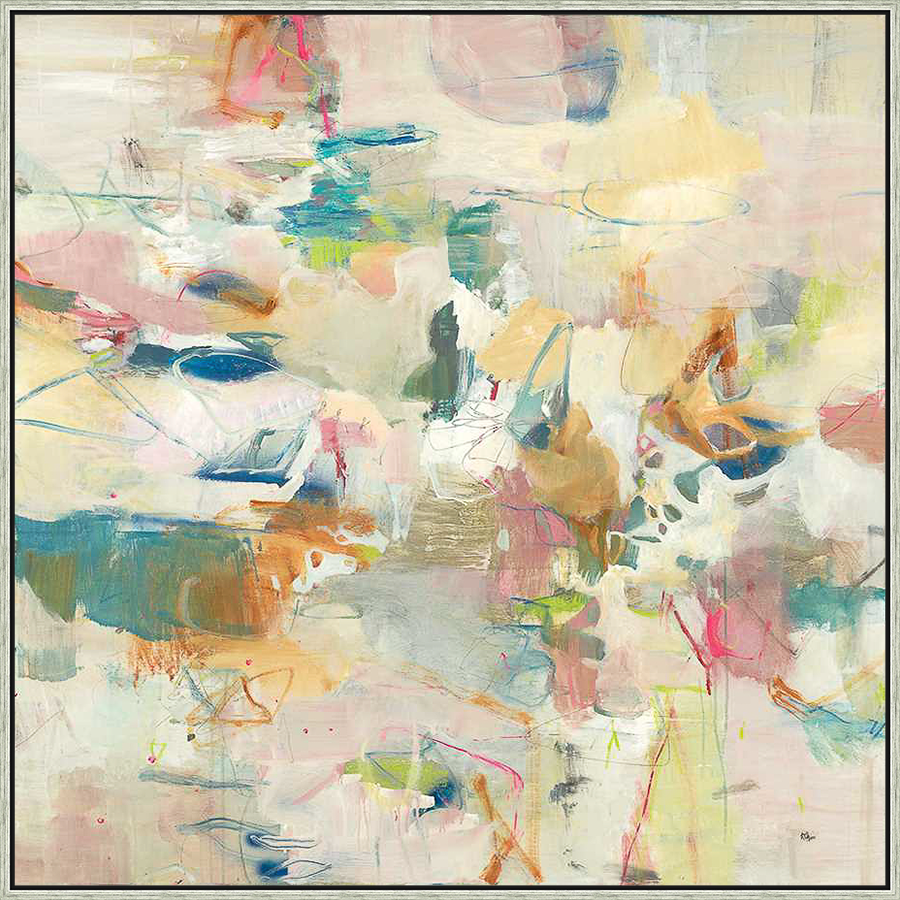 This captivating abstract artwork features layers of vibrant colors and expressive brushstrokes, creating a dynamic and visually stimulating composition. The piece's playful interplay of textures and forms evokes a sense of energy and movement, making it a striking addition to any space.