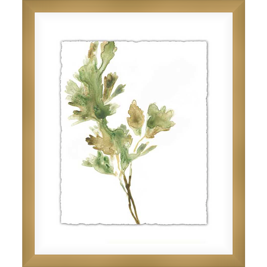 This watercolor artwork features a delicate botanical sprig in soft, earthy tones, adding a touch of nature-inspired elegance to any space. The art is painted on paper and features a clean, modern aesthetic.
