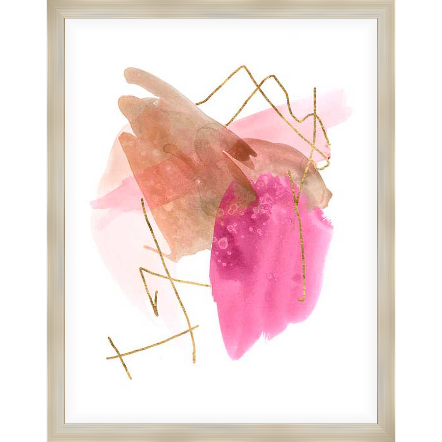 An abstract watercolor painting with a layered design and gold accents. This piece features a blend of warm and vibrant colors, perfect for adding a modern touch to any space.