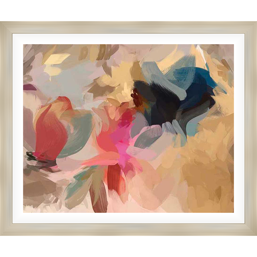 This abstract art print captures a dynamic interplay of colors and forms, resembling a blossoming floral arrangement. Bold brushstrokes and a vibrant palette create a sense of movement and depth, making it a striking addition to any space.