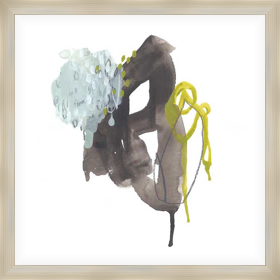 This abstract artwork features a dynamic interplay of color and form. The composition is characterized by bold brushstrokes and fluid movements, creating a visual statement. The piece evokes a sense of modern art with an expressive and organic feel.