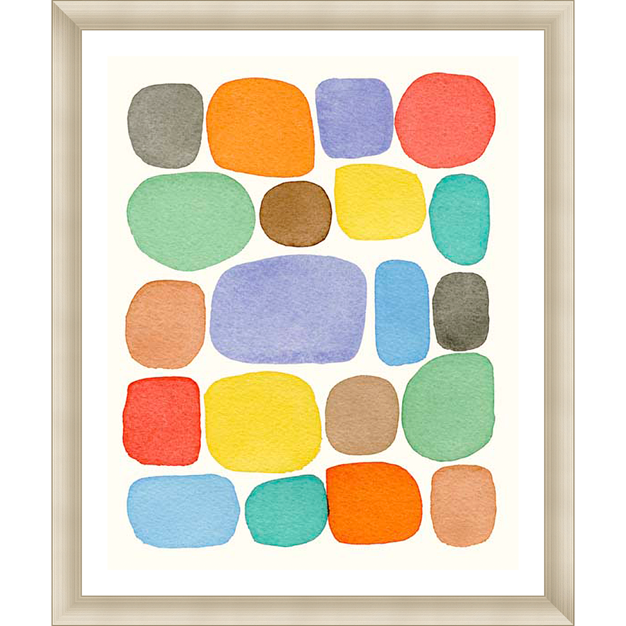 This vibrant artwork features a collection of colorful, rounded shapes in a playful and abstract composition. The watercolor-style painting evokes a sense of organic form and joyful energy, perfect for adding a pop of color and artistic flair to any space.