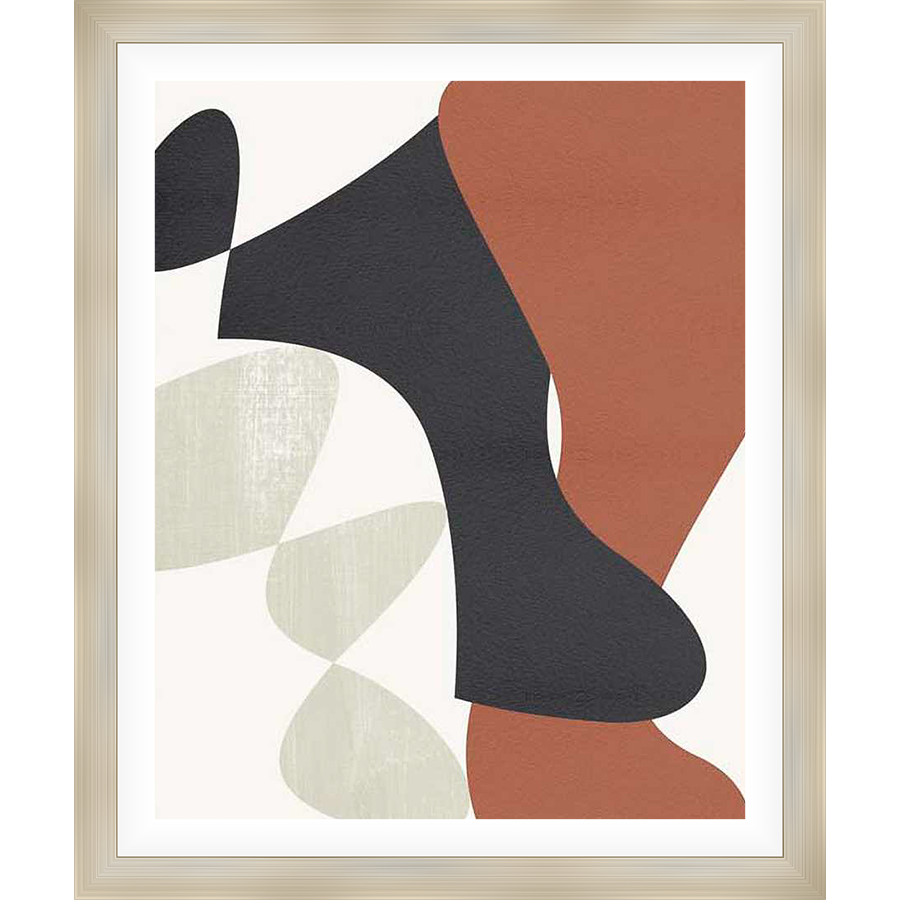 This abstract artwork features a blend of organic shapes and earthy tones. The interplay of forms creates a captivating visual balance, suitable for modern interiors.