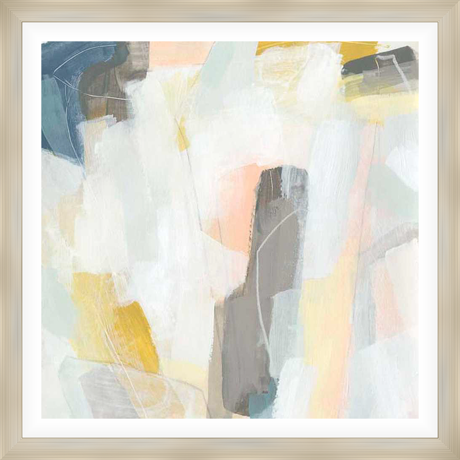 This abstract artwork showcases a dynamic composition of layered brushstrokes, blending soft hues to create a visually engaging experience. The piece evokes a sense of movement and tranquility, making it a perfect addition to any modern interior.