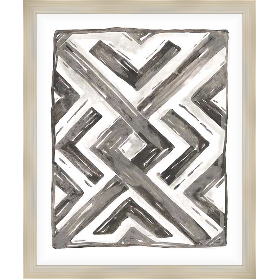 A striking monochrome artwork featuring an abstract geometric design, the piece creates a visually dynamic composition with contrasting tones. The use of angular lines and varying shades brings depth and interest, perfect for adding a modern touch to any space.