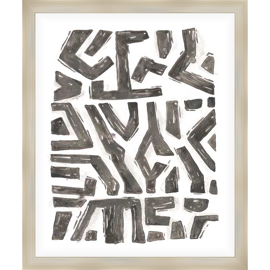 This abstract artwork features a bold, geometric design of overlapping black shapes against a white background, creating a striking visual contrast. Its dynamic composition makes it an ideal accent piece for any modern interior.