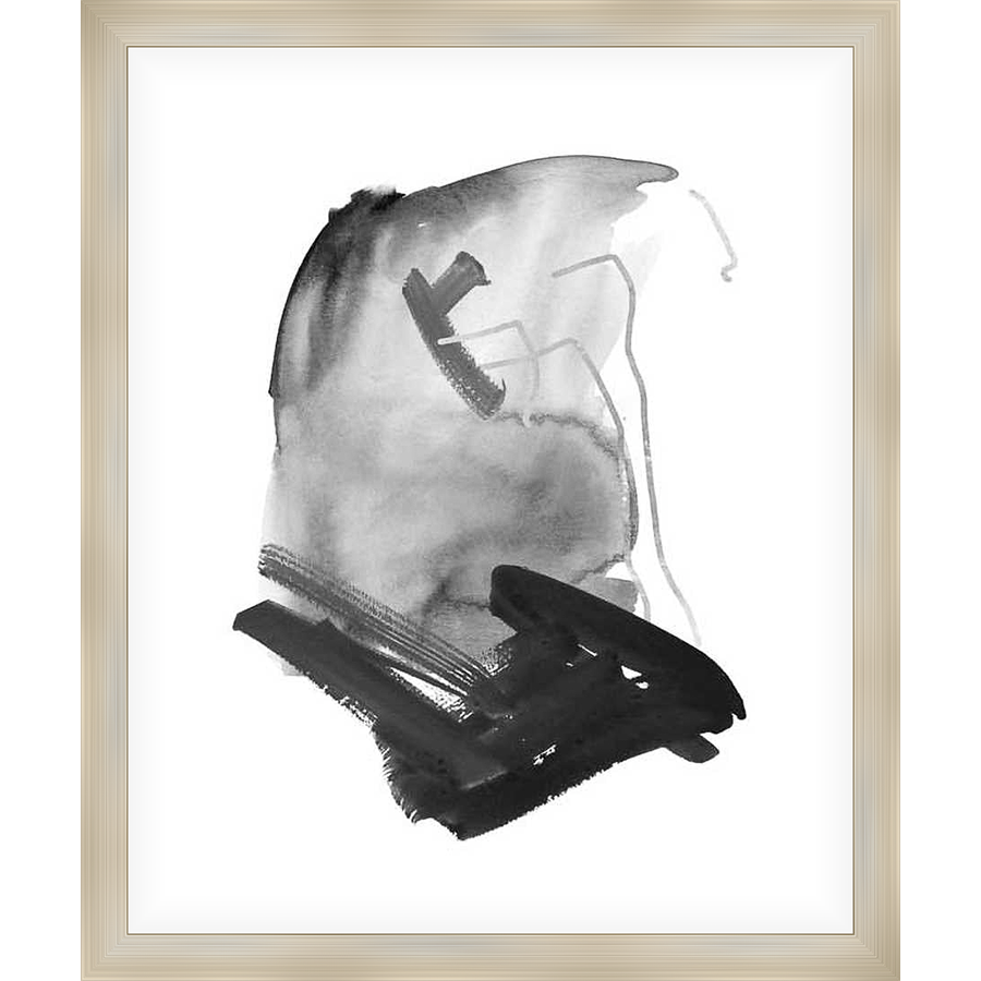 This striking piece of abstract art uses ink washes and brushstrokes to create a dynamic composition. The work features bold shapes, gestural lines, and subtle tonal variations that evoke a sense of movement and emotion. This contemporary artwork would add a touch of modern sophistication to any space.