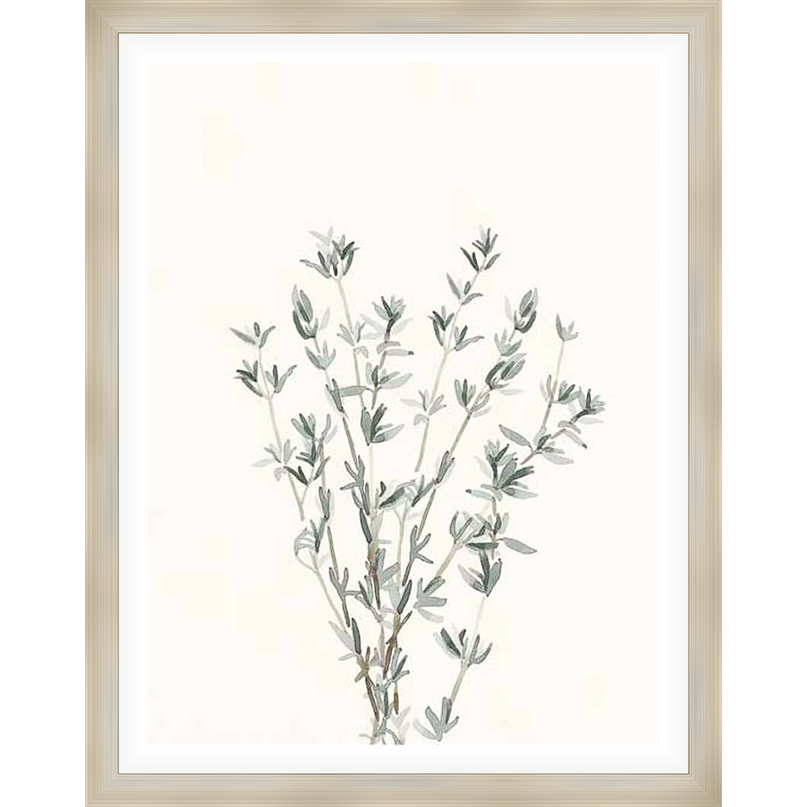 A delicate watercolor painting showcases a cluster of botanical stems and leaves, evoking a sense of organic tranquility. The minimalist design and muted tones enhance the artwork's calming aesthetic.