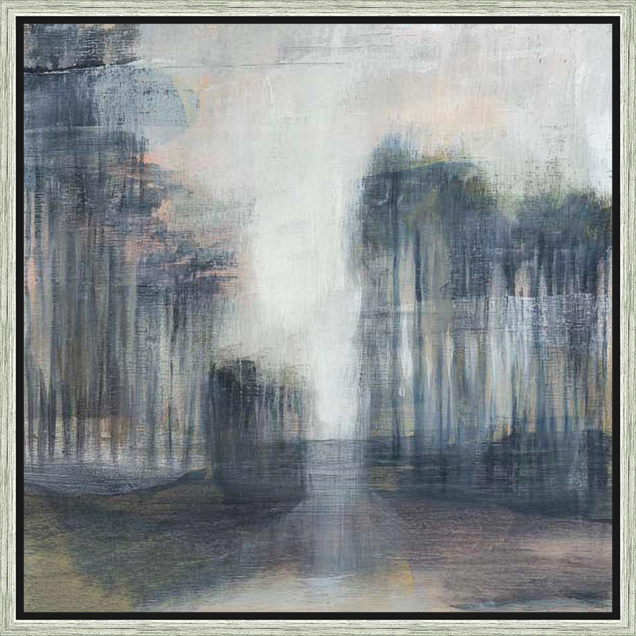 A serene abstract landscape painting, featuring a wash of color and texture. The artwork evokes a sense of depth and movement, with vertical brushstrokes and a soft, diffused light. Perfect for adding a touch of modern elegance to any space.