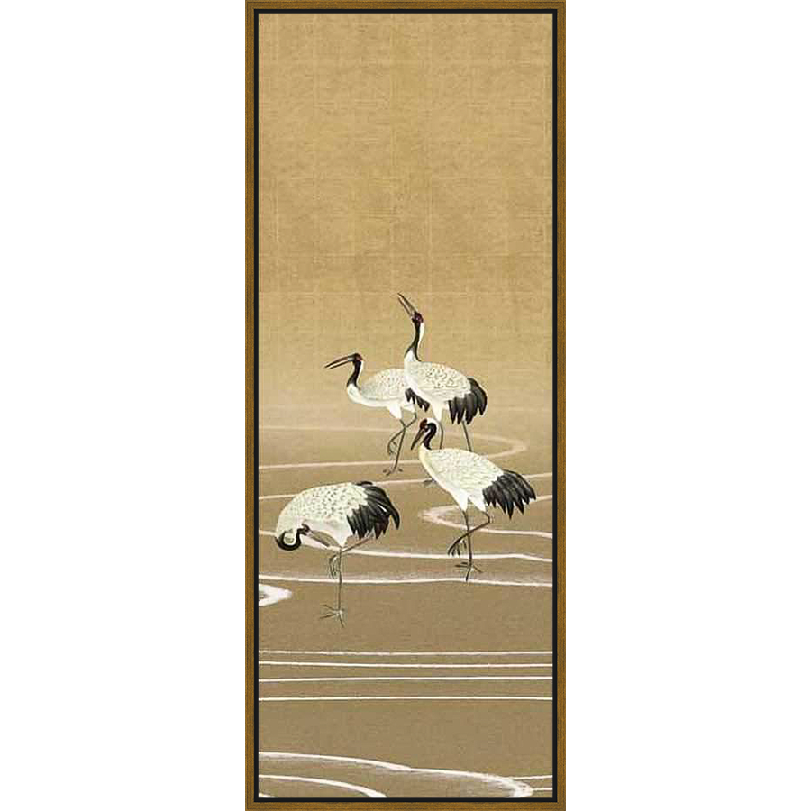This artwork depicts four elegant cranes in a serene, minimalist composition. The birds are rendered with precise detail, creating a sense of tranquility and grace, perfect for enhancing any space.