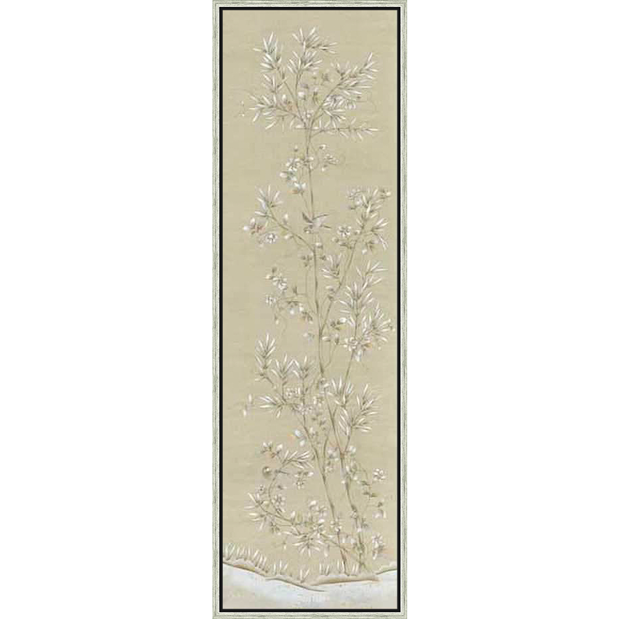A delicate artwork depicts a flowering branch with elegant white blossoms and delicate leaves against a soft, neutral background. This piece captures a serene, natural aesthetic, perfect for adding a touch of tranquility to any space.