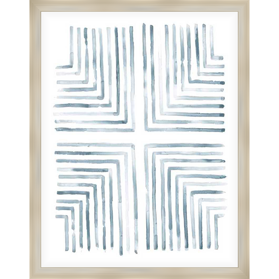 A serene abstract watercolor print features intersecting lines in varying shades of blue, creating a captivating geometric design that adds a touch of modern elegance to any space. This unique artwork is perfect for those seeking a minimalist yet impactful aesthetic.