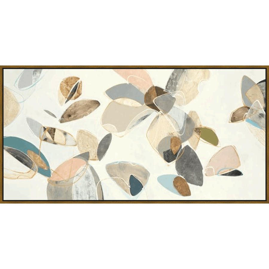 This abstract artwork evokes a sense of natural beauty and artistic freedom. The composition features organic shapes in soft, muted tones of gray, beige, brown, and teal, creating a calming and sophisticated aesthetic. Delicate lines and subtle textures add depth and visual interest, making it a perfect addition to any modern interior.