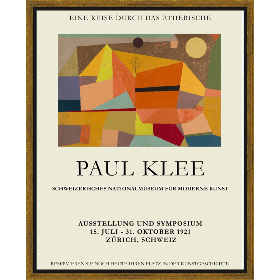 Celebrate the legacy of Paul Klee with this exhibition poster from 1921. The artwork is a study in geometric shapes and vibrant colors, offering a glimpse into Klee's exploration of the abstract. This piece is a timeless reminder of the innovative spirit of early 20th-century art.