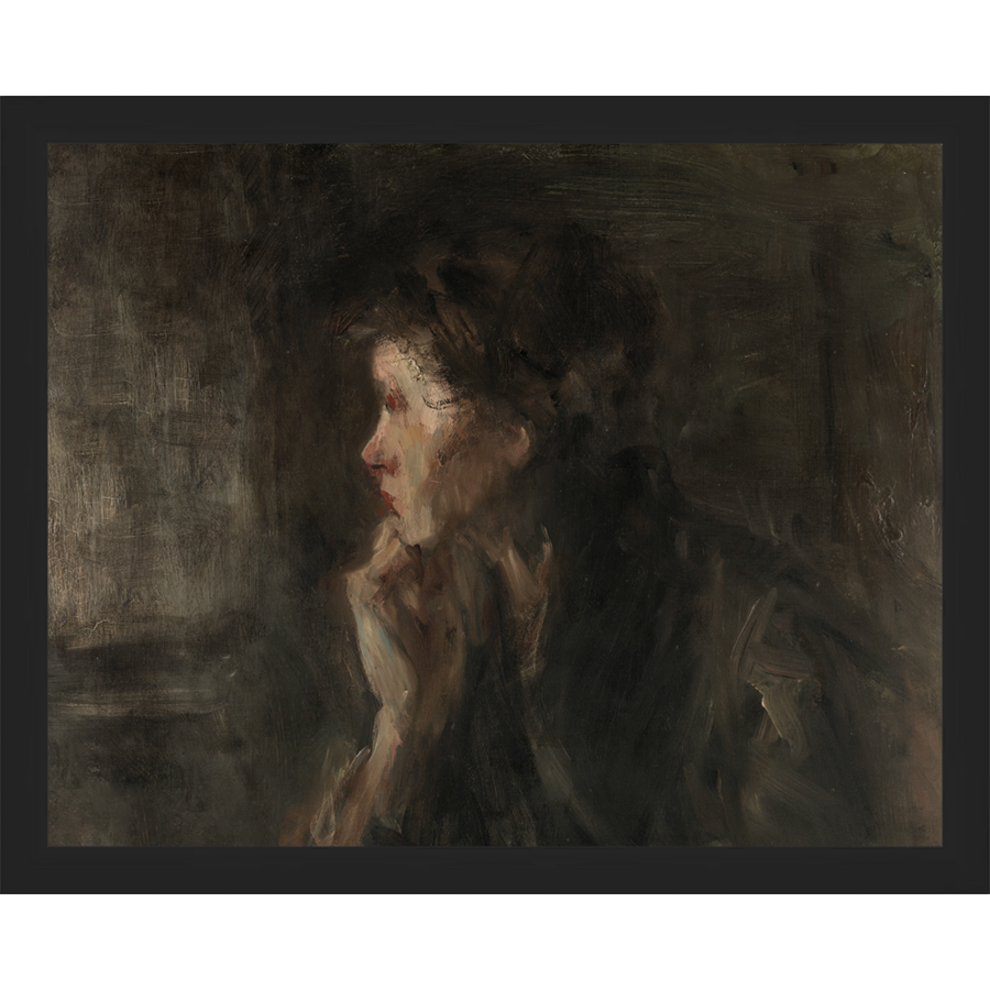 SA007-THINKER Hand framed in a matte black frame. Finished Size: W 15.25 in x H 12.25 in