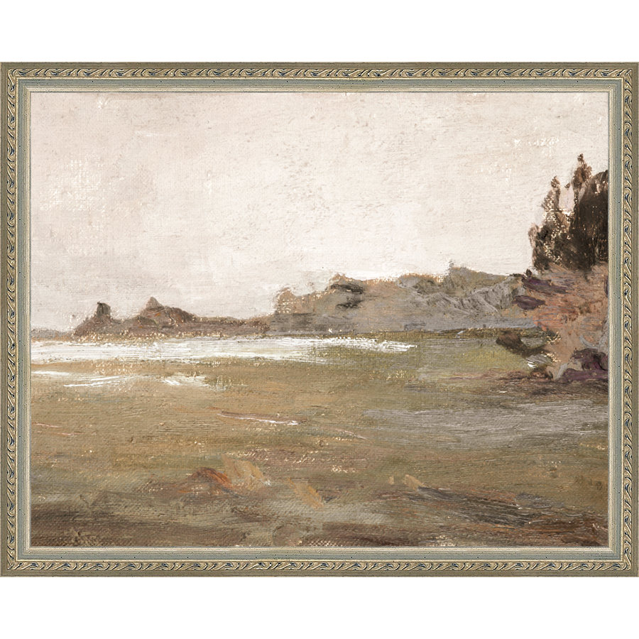 SA010-MOUNTAINS AHEAD Hand framed in an ornate dark silver frame. Finished Size: W 15.25 in x H 12.25 in