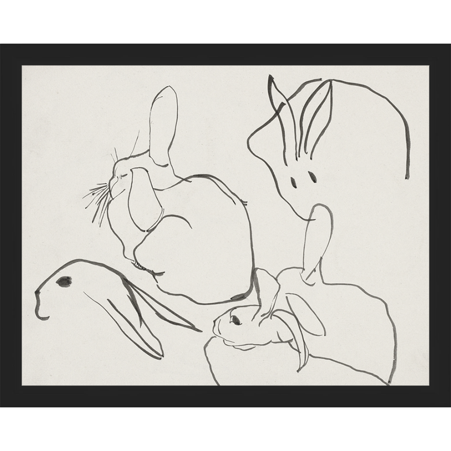 SA013-RABBITS Hand framed in a matte black frame. Finished Size: W 15.25 in x H 12.25 in