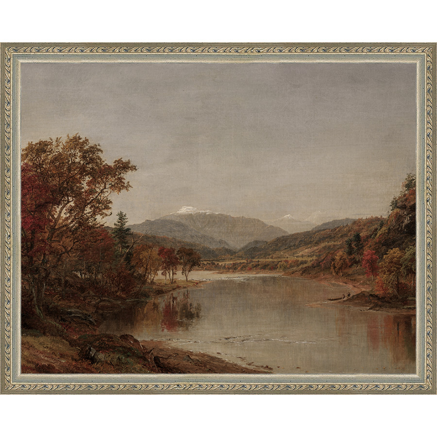 SA015-TRANQUIL LANDSCAPE Hand framed in an ornate dark silver frame. Finished Size: W 15.25 in x H 12.25 in