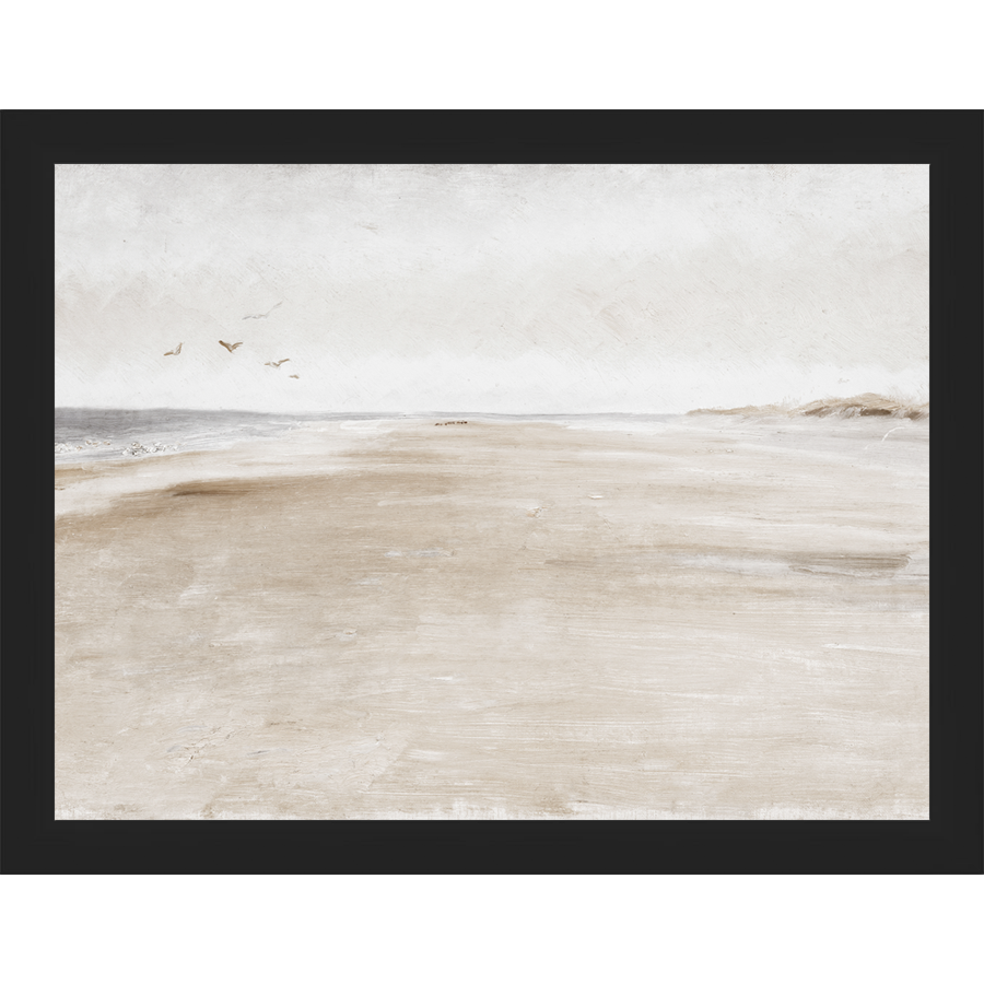 SA016-THE WIDE BEACH Hand framed in a matte black frame. Finished Size: W 13.25 in x H 10.25 in