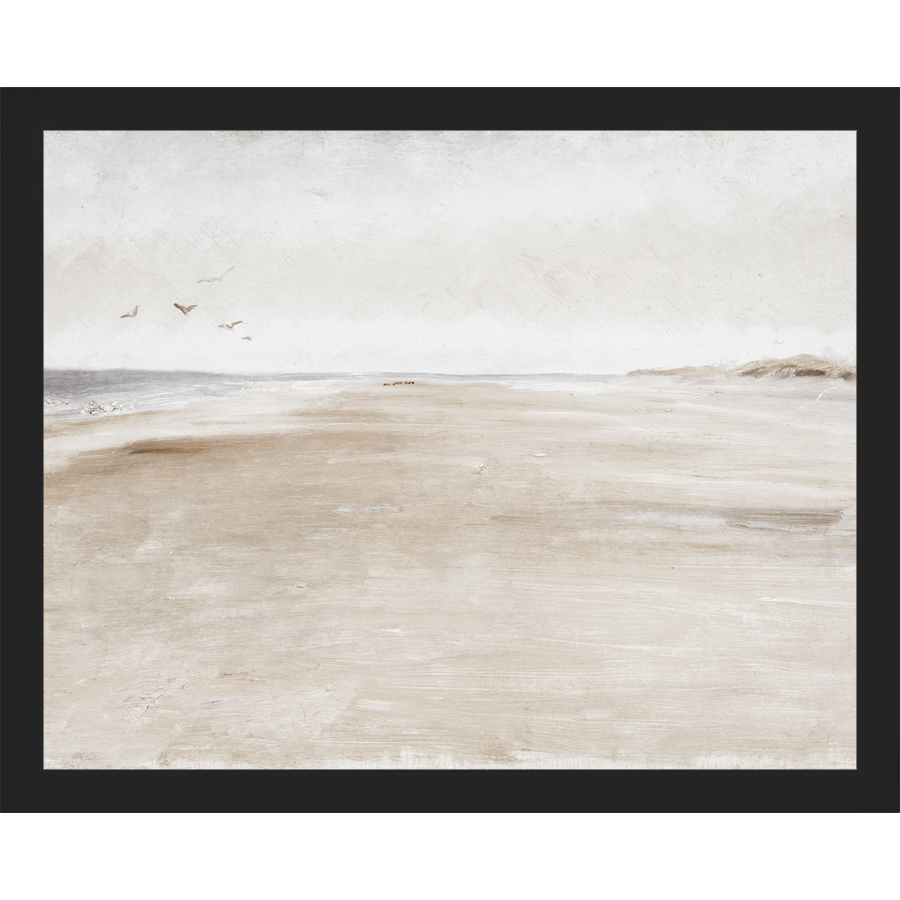 SA016-THE WIDE BEACH Hand framed in a matte black frame. Finished Size: W 15.25 in x H 12.25 in